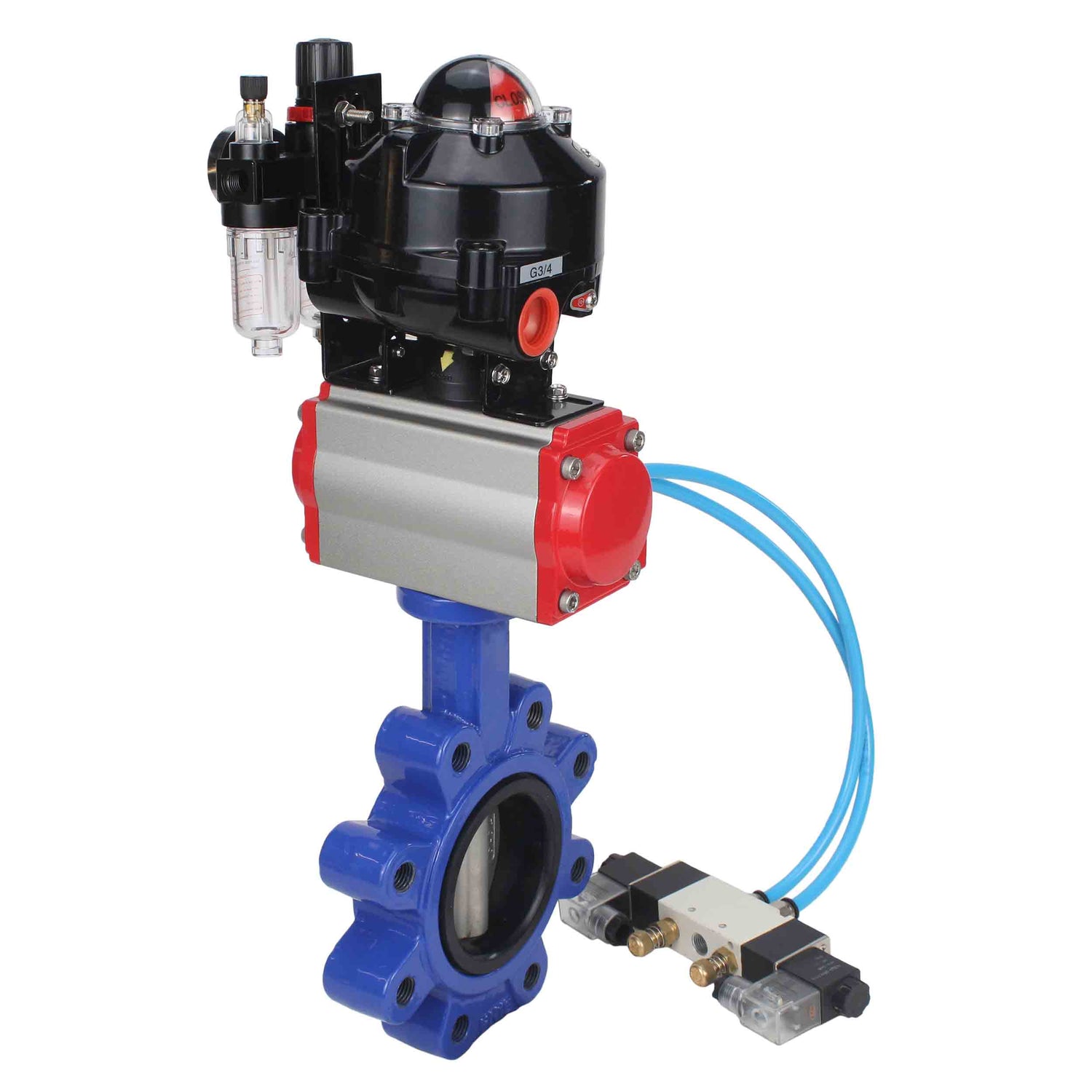 Vanne papillon d'eau Elephant WBV1631N-2W-Fb-H, matériau du corps - fonte QT450, matériau du disque - acier inoxydable AISI 304, joint - NBR, actionneur pneumatique PA-DA double action, 4V320-08 220V, BKV APL-510N EX, BPV AFC2000