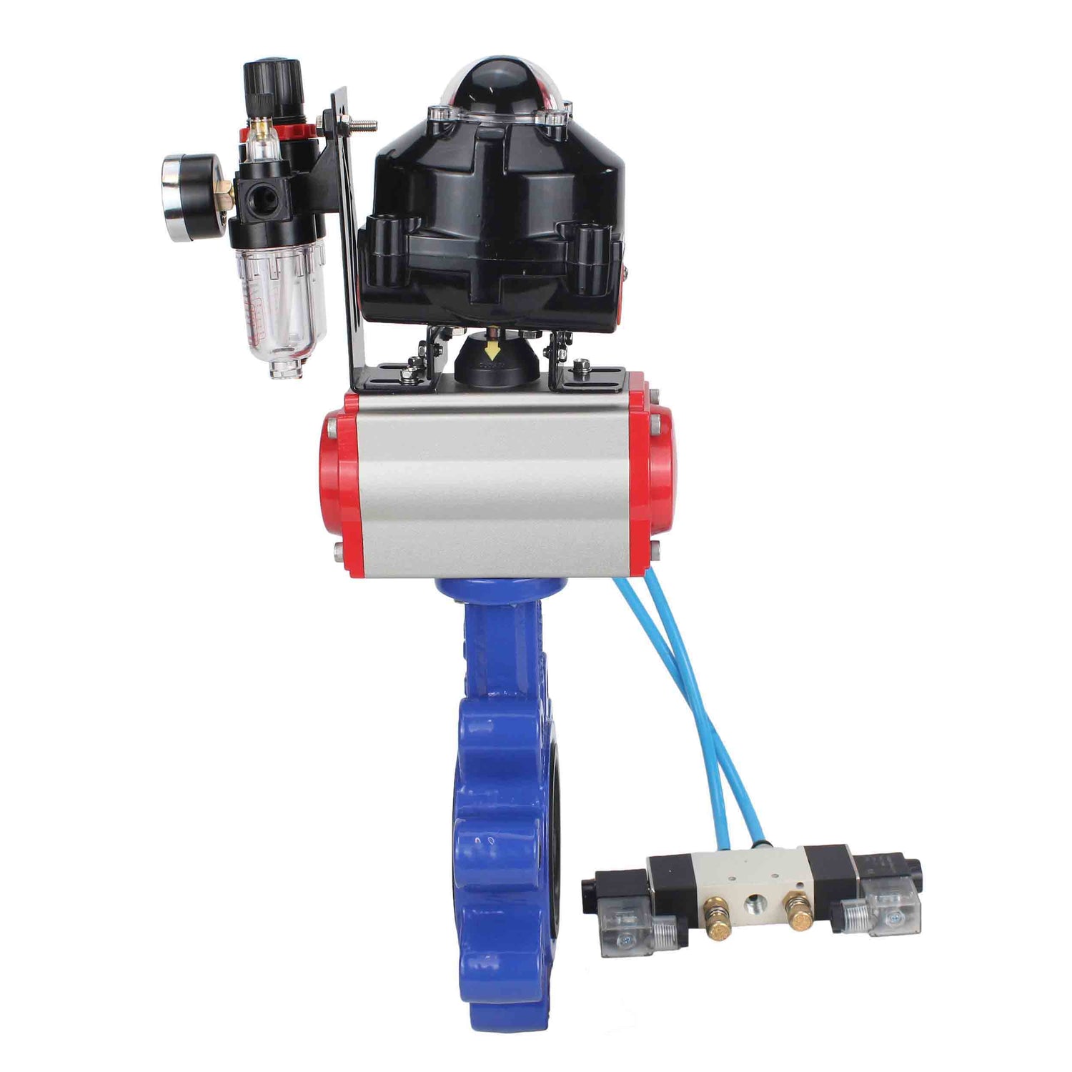 Vanne papillon d'eau Elephant WBV1631E-2W-Fb-H, matériau du corps - fonte QT450, matériau du disque - acier inoxydable AISI 304, joint - EPDM, actionneur pneumatique PA-DA double action, 4V320-08 220V, BKV APL-510N EX, BPV AFC2000