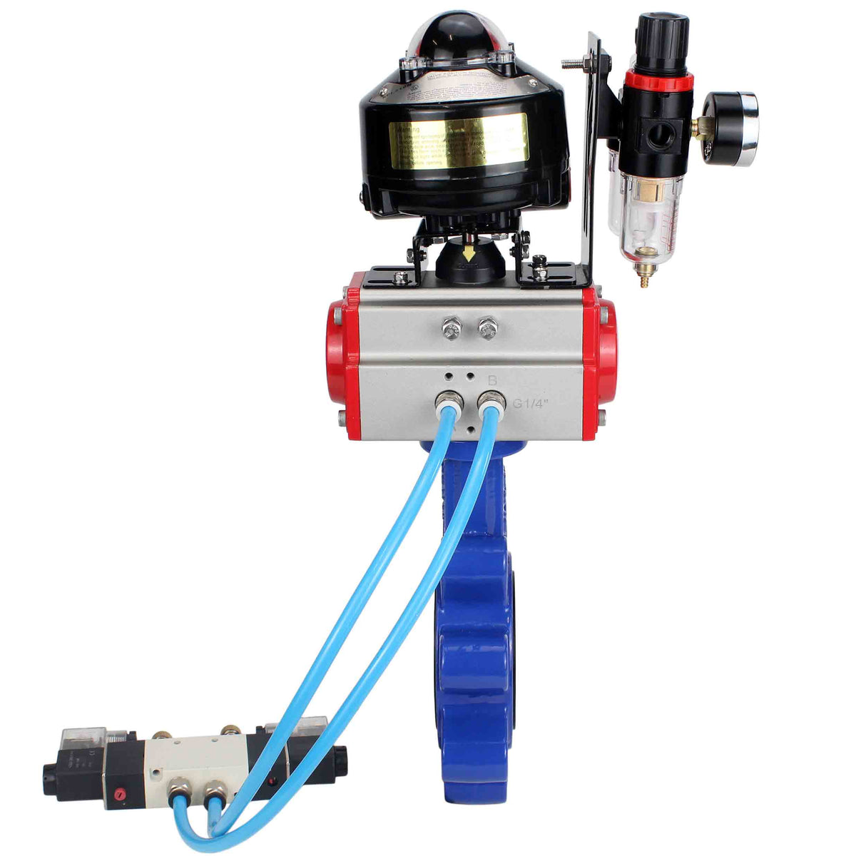 Vanne papillon d'eau Elephant WBV1631N-2W-Fb-H, matériau du corps - fonte QT450, matériau du disque - acier inoxydable AISI 304, joint - NBR, actionneur pneumatique PA-DA double action, 4V320-10 220V, BKV APL-510N EX, BPV AFC2000