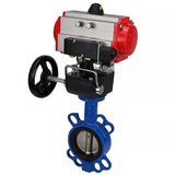 Vanne papillon d'eau Elephant WBV3432N-2W-Fb-H, matériau du corps - acier au carbone, matériau du disque - acier inoxydable AISI 316L, joint - NBR, avec actionneur pneumatique double effet PA-DA, 4V320-08 220V, volant MON