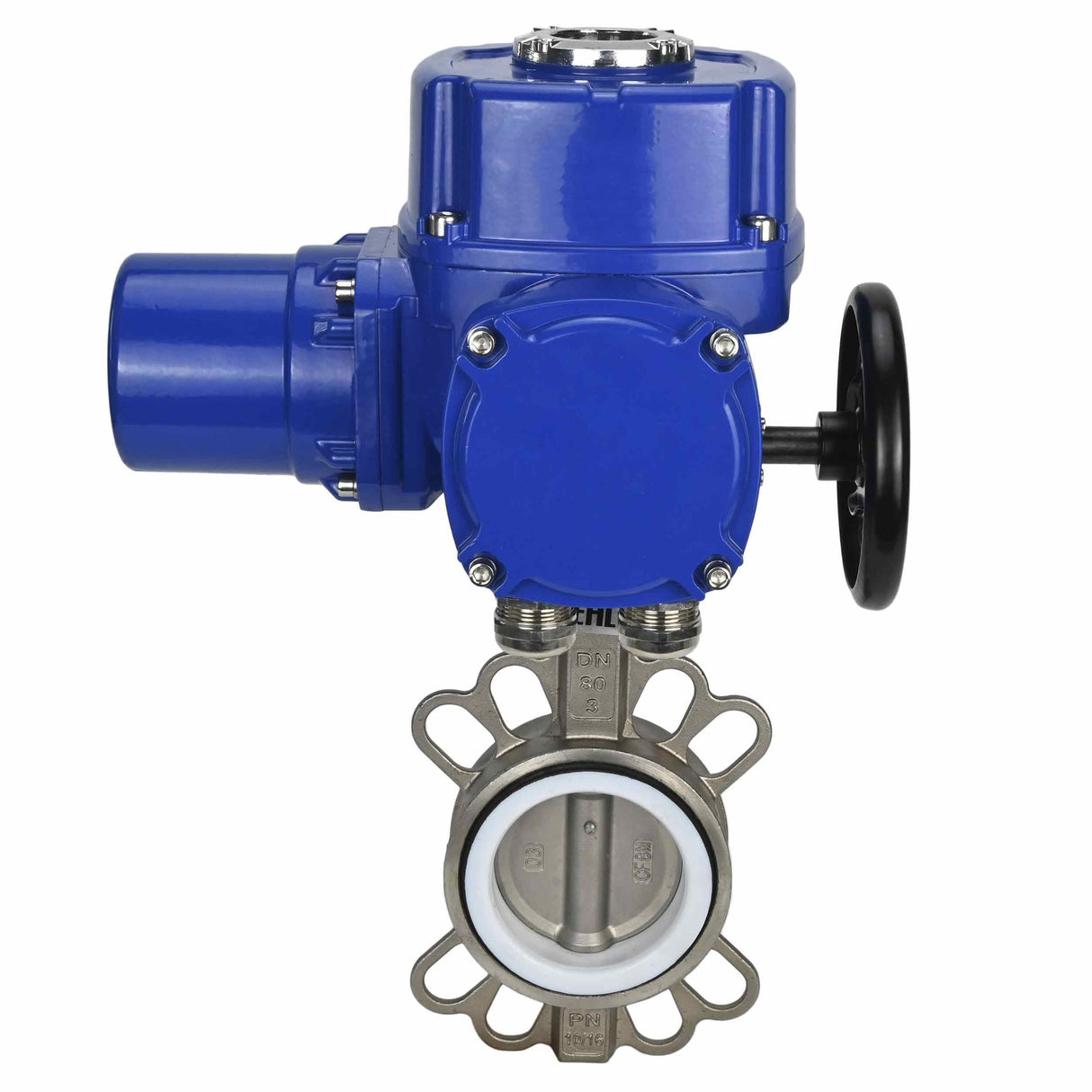 Vanne papillon d'eau Elephant 316L-316L-PTFE matériau du corps - acier inoxydable aisi 316l, matériau du disque - acier inoxydable AISI 316L, joint - PTFE avec actionneur électrique 1/4 de tour Elephant QT-W (M) 380V